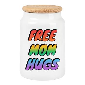 Maman libre serre dans ses bras la fierté gay - Boîte à biscuits avec couvercle en bois - blanc - Devant