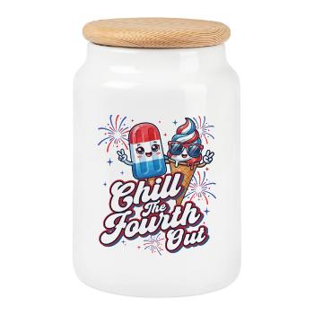 Chill The Fourth Out Patriotischer Humor - Keksdose mit Holzdeckel - Weiß - Vorne