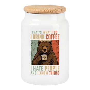 Chemise de l’ours à café Je déteste les gens - Boîte à biscuits avec couvercle en bois - blanc - Devant