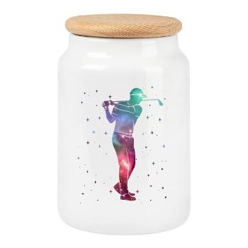 Golf Golfer Weltraum Herren Kinder Golfspieler - Keksdose mit Holzdeckel - Weiß - Vorne