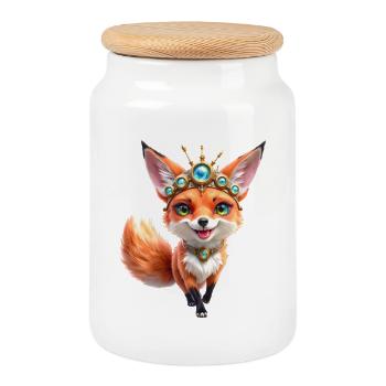 Jewel's Majestic Fox - Cookie Jar with Wooden Lid - white - Front