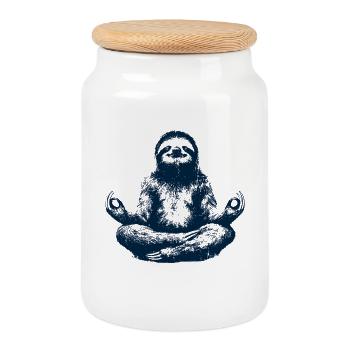 Yoga Faultier Meditieren Namaste - Keksdose mit Holzdeckel - Weiß - Vorne