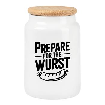 Prepare For The Wurst - Cookie Jar with Wooden Lid - white - Front