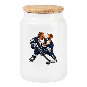 Lustiger Hund Bulldogge Eishockey Shooter Comic - Cookie Jar with Wooden Lid - white - Front