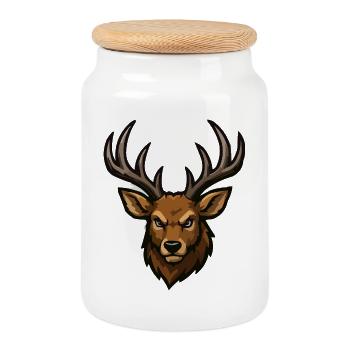 Forest deer head illustration - Cookie Jar with Wooden Lid - white - Front