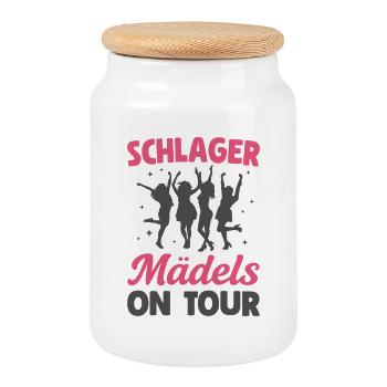 Schlager Mädels on Tour Schlagerparty Mädelsabend - Keksdose mit Holzdeckel - Weiß - Vorne