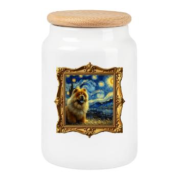 Chowchow Starry Night - Cookie Jar with Wooden Lid - white - Front