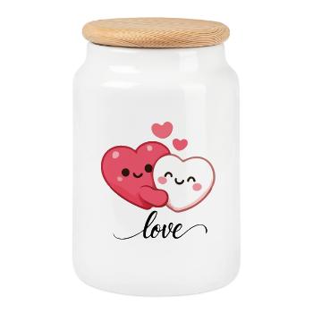 Kawaii Love Hearts - Couple mignon - Boîte à biscuits avec couvercle en bois - blanc - Devant