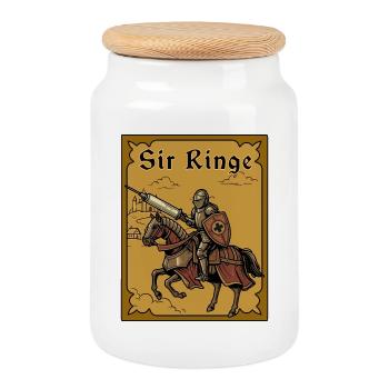 Sir Ringe Syringe Ren Faire Medieval Meme - Cookie Jar with Wooden Lid - white - Front