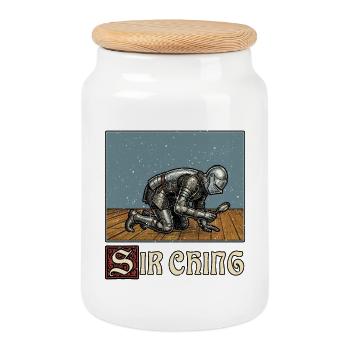 Sir Ching Searching Ren Faire Medieval - Cookie Jar with Wooden Lid - white - Front