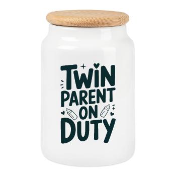 Twin Parents in Ministry | Baby Humor - Cookie Jar with Wooden Lid - white - Front