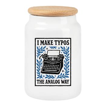 Tippfehler analog | Schreibmaschine Humor - Keksdose mit Holzdeckel - Weiß - Vorne