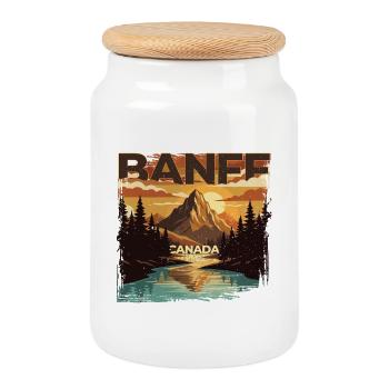 Banff Canada National Park - Cookie Jar with Wooden Lid - white - Front