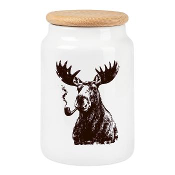 Orignal avec sifflet – Scandinavie amusante & Mot forestier - Boîte à biscuits avec couvercle en bois - blanc - Devant
