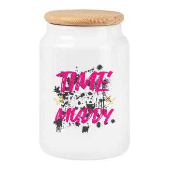 Time to get muddy Schlammlauf Mud Run Muddy Race - Cookie Jar with Wooden Lid - white - Front