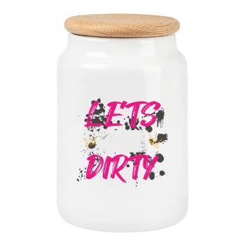 Lets get dirty Schlammlauf Mud Run Muddy Race - Cookie Jar with Wooden Lid - white - Front