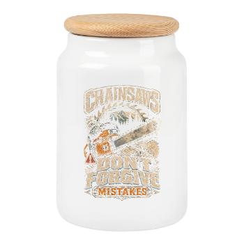 Les tronçonneuses bûcheron ne pardonnent pas - Boîte à biscuits avec couvercle en bois - blanc - Devant