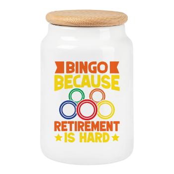 Bingo Game Bingo Because Retirement Is Hard Bingo - Cookie Jar with Wooden Lid - white - Front