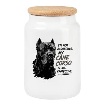 I'm Not Aggressive My Cane Corso Is Just - Cookie Jar with Wooden Lid - white - Front