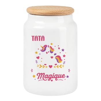 Tata Licorne Magique - Boîte à biscuits avec couvercle en bois - blanc - Devant