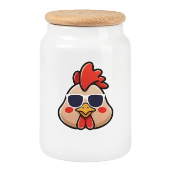 Poulet cool avec des lunettes de soleil Animal de ferme drôle - Boîte à biscuits avec couvercle en bois - blanc - Devant