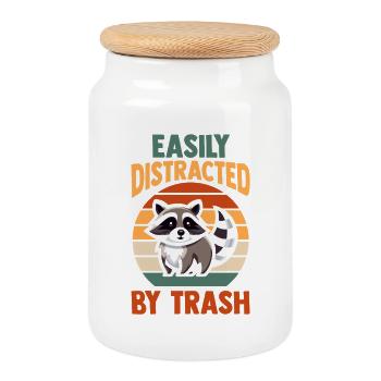 Trash Panda Raccoon - Cookie Jar with Wooden Lid - white - Front