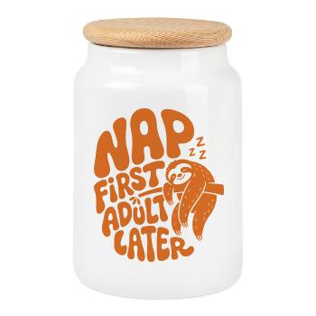 Sieste Premier adulte Plus tard Paresseux - Boîte à biscuits avec couvercle en bois - blanc - Devant