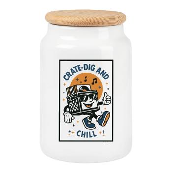 Digging through boxes & relaxing | Vinyl - Cookie Jar with Wooden Lid - white - Front
