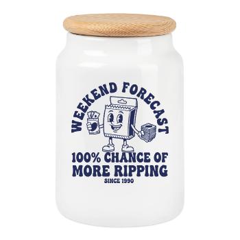 Prévisions du week-end : 100 chances de plus de trading intense - Boîte à biscuits avec couvercle en bois - blanc - Devant