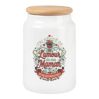 Amour de ma maman et ses recettes - Boîte à biscuits avec couvercle en bois - blanc - Devant