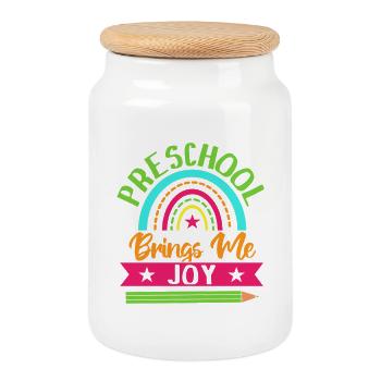 Pre K Teacher Brings Me Joy Kindergarten Teacher - Cookie Jar with Wooden Lid - white - Front