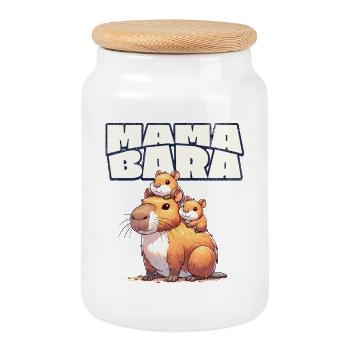 Mama Bara Capybara - Boîte à biscuits avec couvercle en bois - blanc - Devant