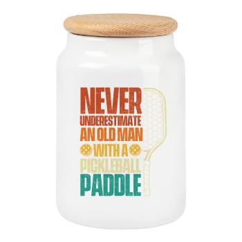 Ne sous-estimez jamais le vieux pickleball - Boîte à biscuits avec couvercle en bois - blanc - Devant