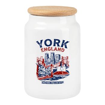 York England Walled City Landscape Skyline - Keksdose mit Holzdeckel - Weiß - Vorne