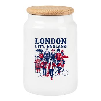 Habitants de London City, Angleterre, Royaume-Uni - Boîte à biscuits avec couvercle en bois - blanc - Devant