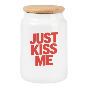 Just Kiss Me Talk Later Küss Mich JGA Single Party - Cookie Jar with Wooden Lid - white - Front