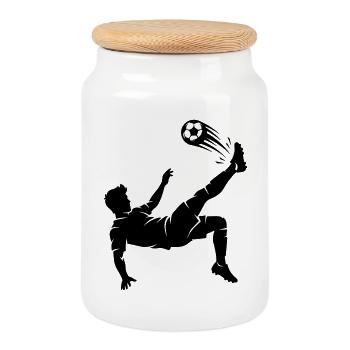 Silhouette de ballon de football en hauteur - Boîte à biscuits avec couvercle en bois - blanc - Devant