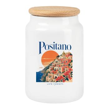 Couchers de soleil tardifs de Positano, côte amalfitaine Été italien - Boîte à biscuits avec couvercle en bois - blanc - Devant