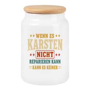 Wenn es Karsten nicht reparieren kann - Keksdose mit Holzdeckel - Weiß - Vorne