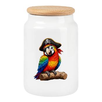  Bunter Piratenpapagei Mit Augenklappe Für Kinder - Keksdose mit Holzdeckel - Weiß - Vorne