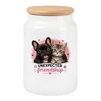 Amitié inattendue Bouledogue français et - Boîte à biscuits avec couvercle en bois - blanc - Devant