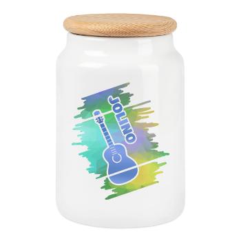 Guitar Playing Jolino - Cookie Jar with Wooden Lid - white - Front