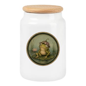 Anneau vintage en forme de grenouille en nénuphar vintage - Boîte à biscuits avec couvercle en bois - blanc - Devant
