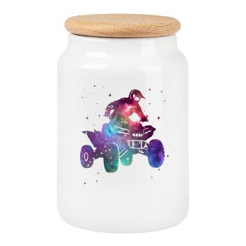 Quad ATV Space Quad Driver Kids Boys Offroad - Cookie Jar with Wooden Lid - white - Front