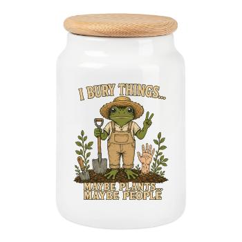 T-shirt noir humoristique grenouille jardinier - Boîte à biscuits avec couvercle en bois - blanc - Devant