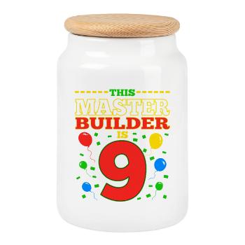 Maître d’œuvre 9 ans Bâtiment en blocs 9ème BDay - Boîte à biscuits avec couvercle en bois - blanc - Devant