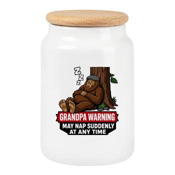 Avertissement grand-père Bigfoot : peut faire une sieste soudaine à tout moment - Boîte à biscuits avec couvercle en bois - blanc - Devant