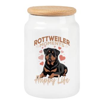 Rottweiler Rottie Dog Breed - Cookie Jar with Wooden Lid - white - Front