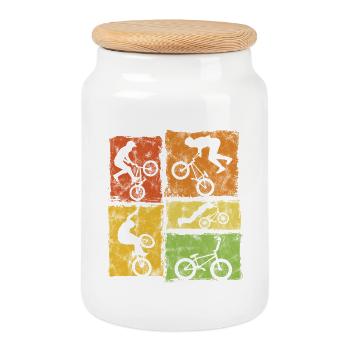 BMX Biker Graphic - Retro Style Stunts - Cookie Jar with Wooden Lid - white - Front