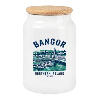Bangor Northern Ireland Marina Harbor Waterfront - Cookie Jar with Wooden Lid - white - Front